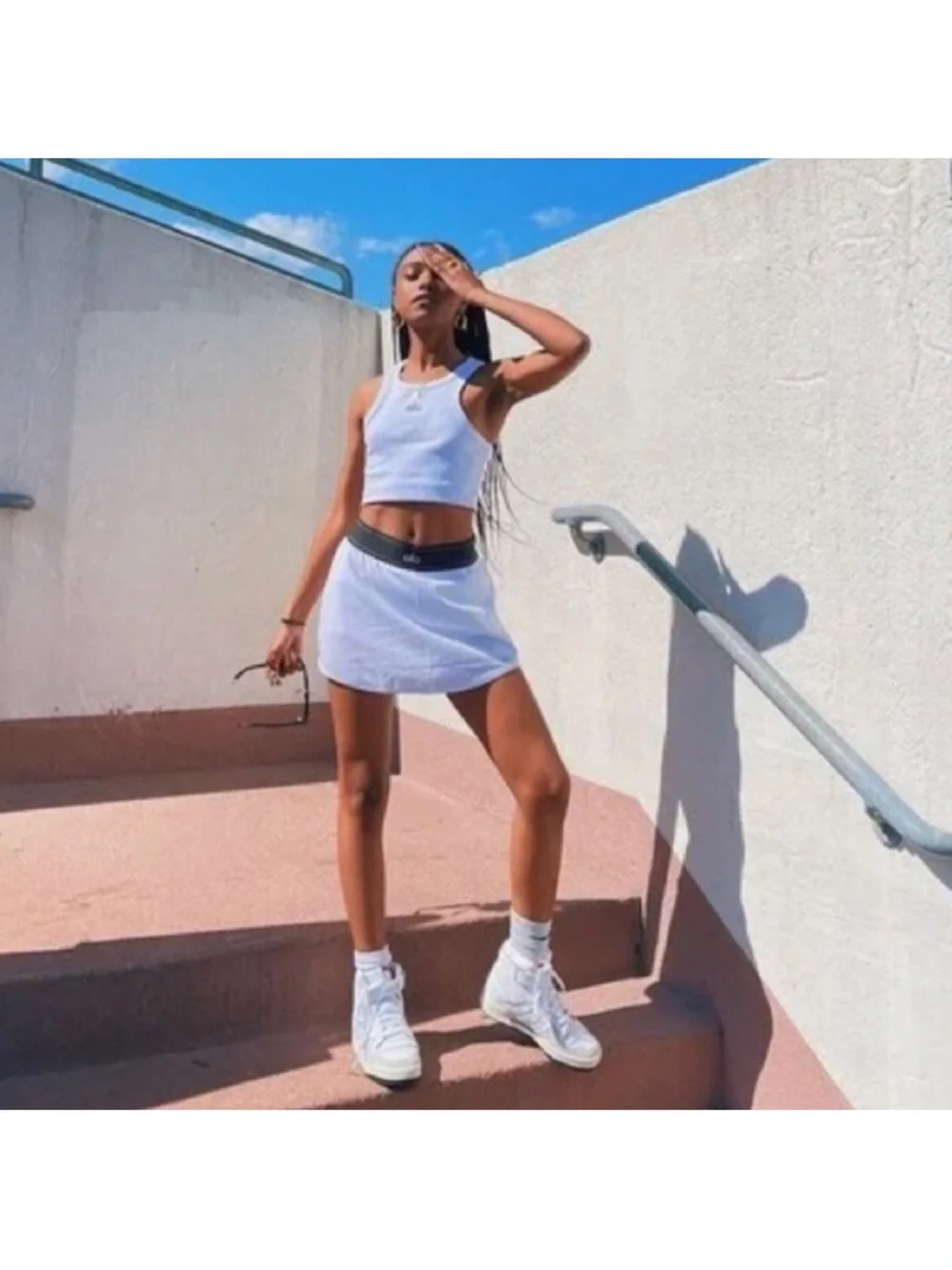 ALO Yoga White Mini Skirt with Black Waistband